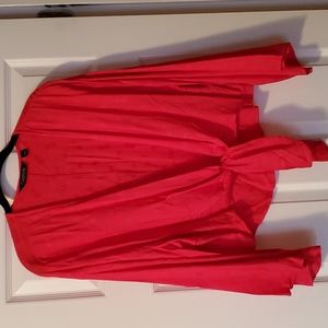 CURATIONS hot pink(w/embroidered pineapples)tie front shrug w/long bell sleeves.